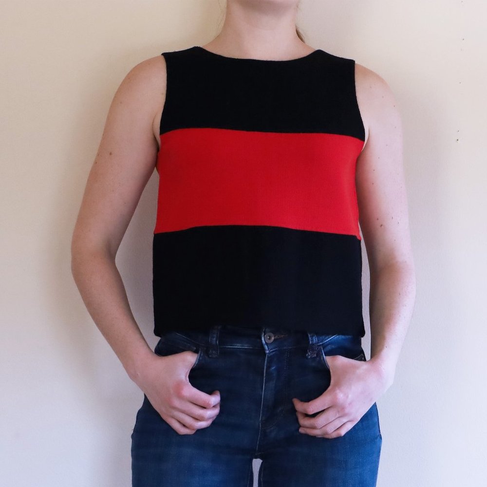 Armani Black and Red Colorblock Crepe Tank